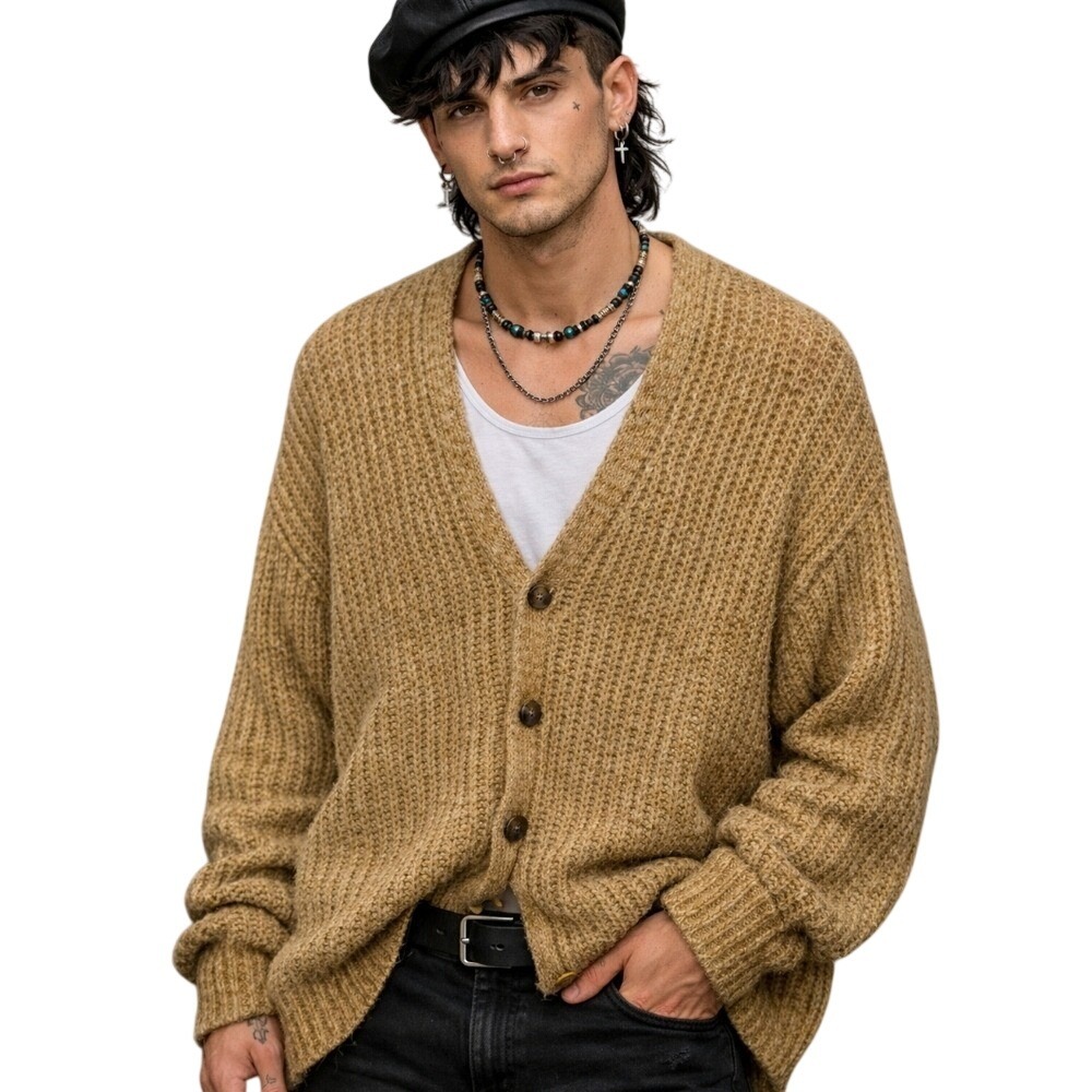 ASOS DESIGN Super Oversized Ribbed Knit Button Cardigan Tan Small Large RUNS BIG - Picture 13 of 13
